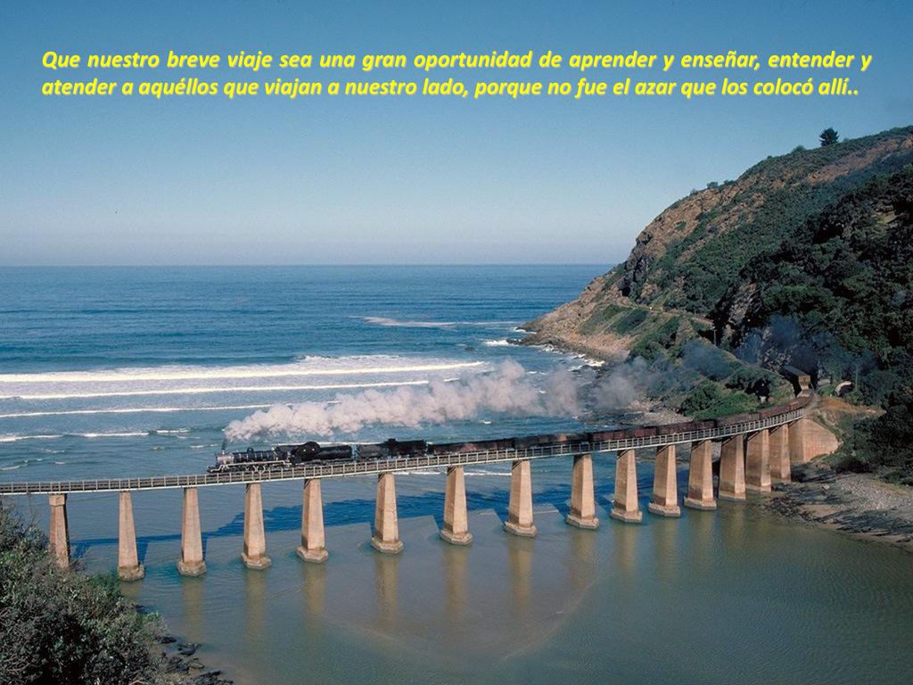 Que nuestro breve viaje sea una gran oportunidad de aprender y enseñar, entender y atender a aquéllos que viajan a nuestro lado, porque no fue el azar que los colocó allí..