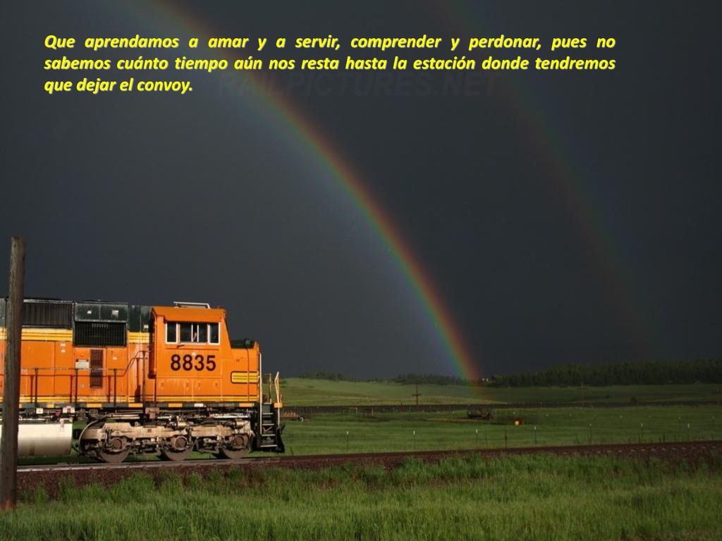 Que aprendamos a amar y a servir, comprender y perdonar, pues no sabemos cuánto tiempo aún nos resta hasta la estación donde tendremos que dejar el convoy.