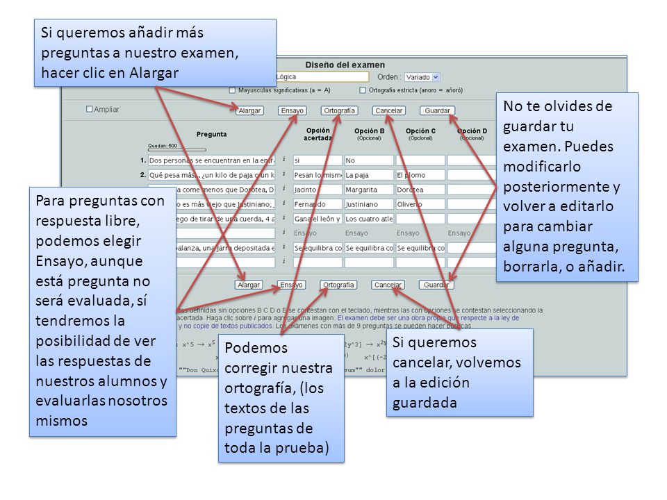 Si queremos añadir más preguntas a nuestro examen, hacer clic en Alargar