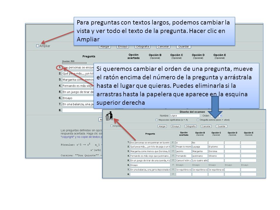 Para preguntas con textos largos, podemos cambiar la vista y ver todo el texto de la pregunta. Hacer clic en Ampliar