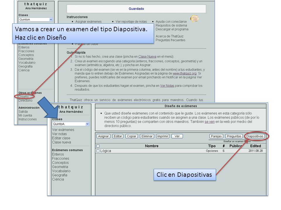 Vamos a crear un examen del tipo Diapositiva. Haz clic en Diseño