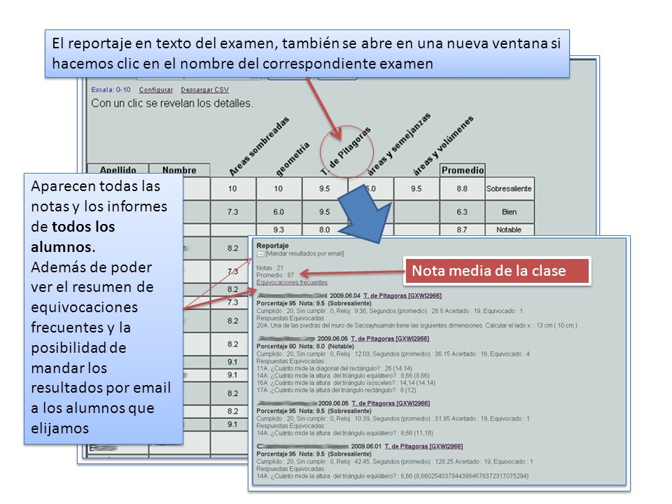 El reportaje en texto del examen, también se abre en una nueva ventana si hacemos clic en el nombre del correspondiente examen
