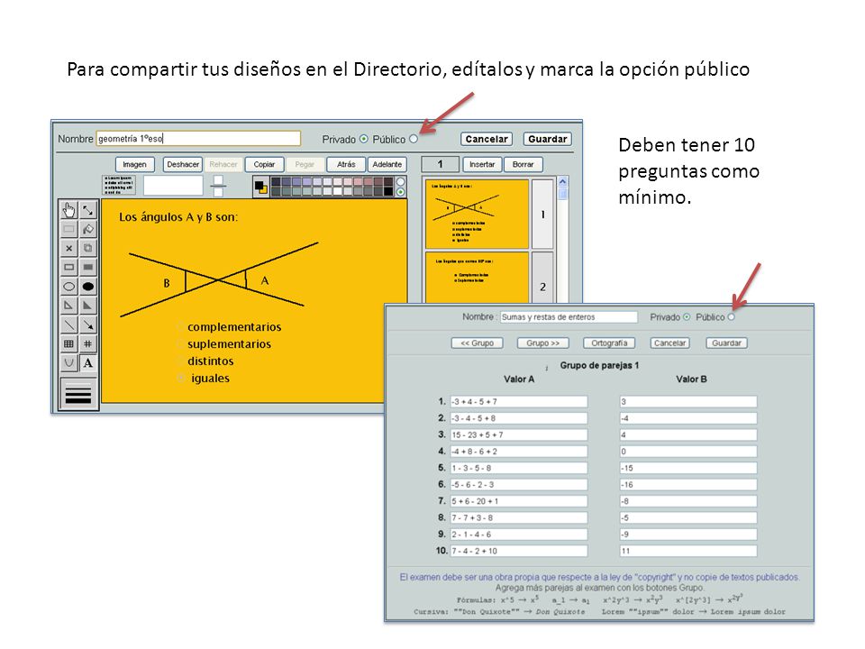 Para compartir tus diseños en el Directorio, edítalos y marca la opción público