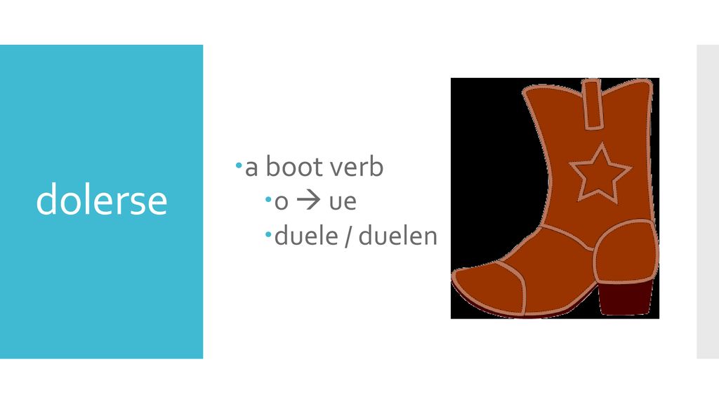 a boot verb o  ue duele / duelen dolerse
