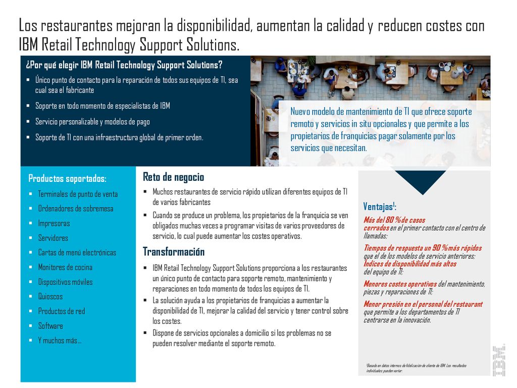 Los restaurantes mejoran la disponibilidad, aumentan la calidad y reducen costes con IBM Retail Technology Support Solutions.
