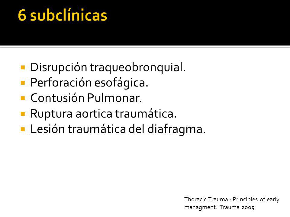 6 subclínicas Disrupción traqueobronquial. Perforación esofágica.