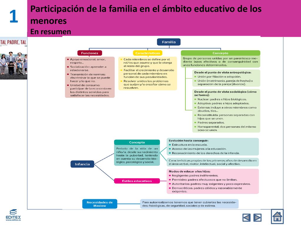 1 Participación de la familia en el ámbito educativo de los menores En resumen