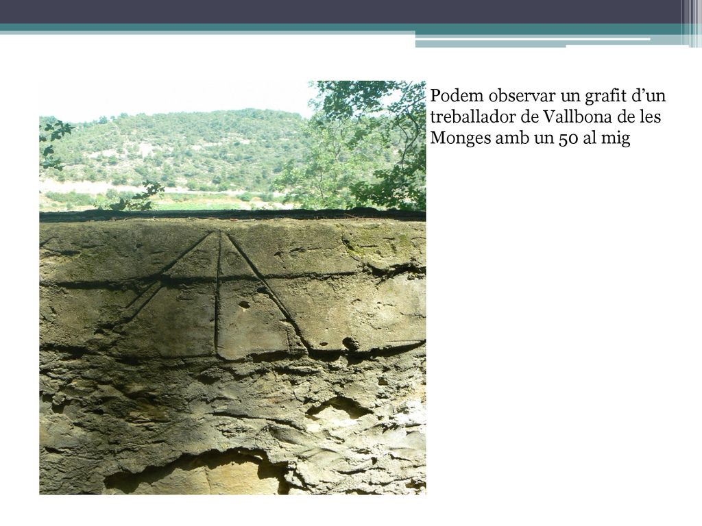 Podem observar un grafit d’un treballador de Vallbona de les Monges amb un 50 al mig