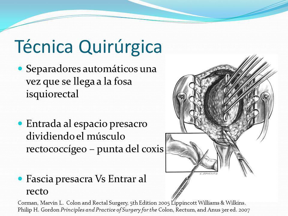 Técnica Quirúrgica Separadores automáticos una vez que se llega a la fosa isquiorectal.