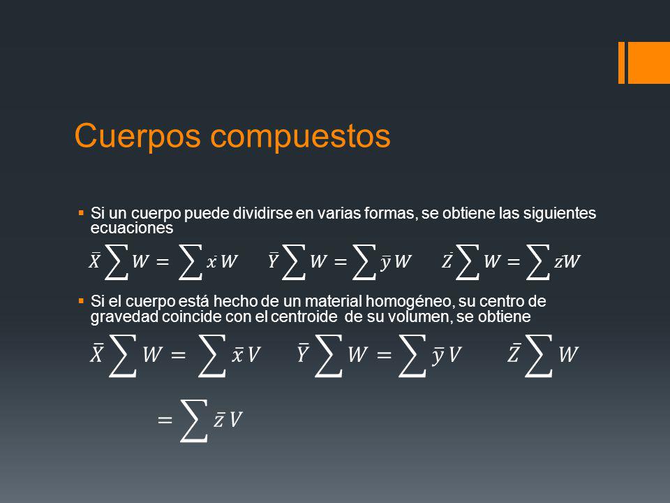 Cuerpos compuestos 𝑋 𝑊= 𝑥 𝑉 𝑌 𝑊= 𝑦 𝑉 𝑍 𝑊 = 𝑧 𝑉