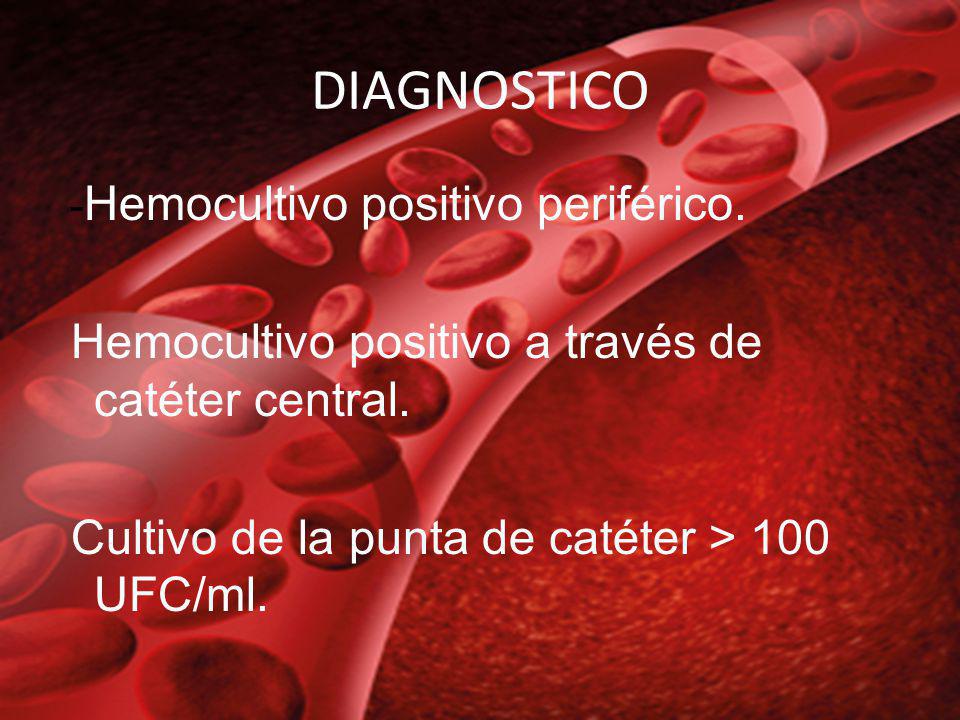 DIAGNOSTICO Hemocultivo positivo a través de catéter central.