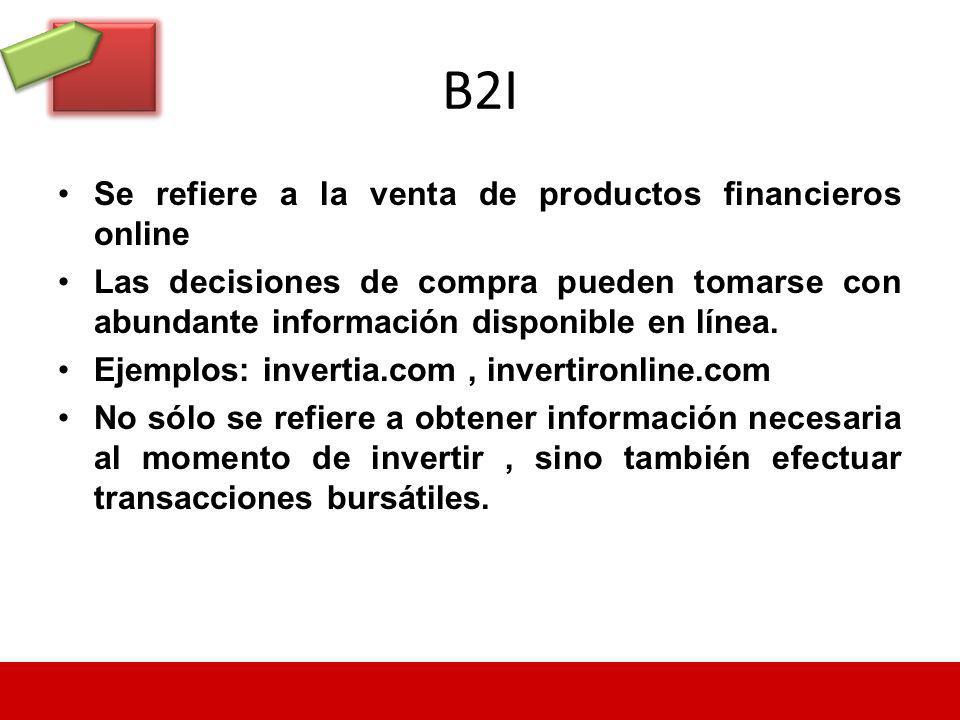 B2I Se refiere a la venta de productos financieros online