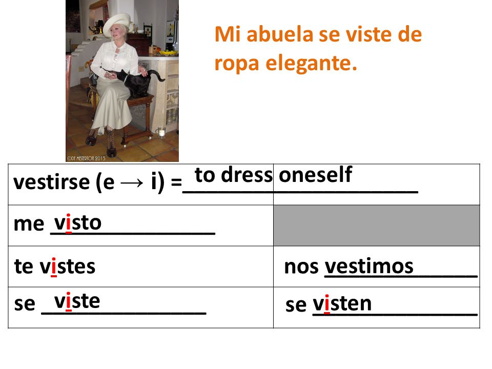Mi abuela se viste de ropa elegante.