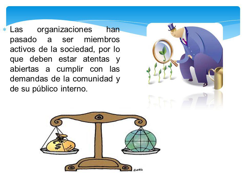 Las organizaciones han pasado a ser miembros activos de la sociedad, por lo que deben estar atentas y abiertas a cumplir con las demandas de la comunidad y de su público interno.