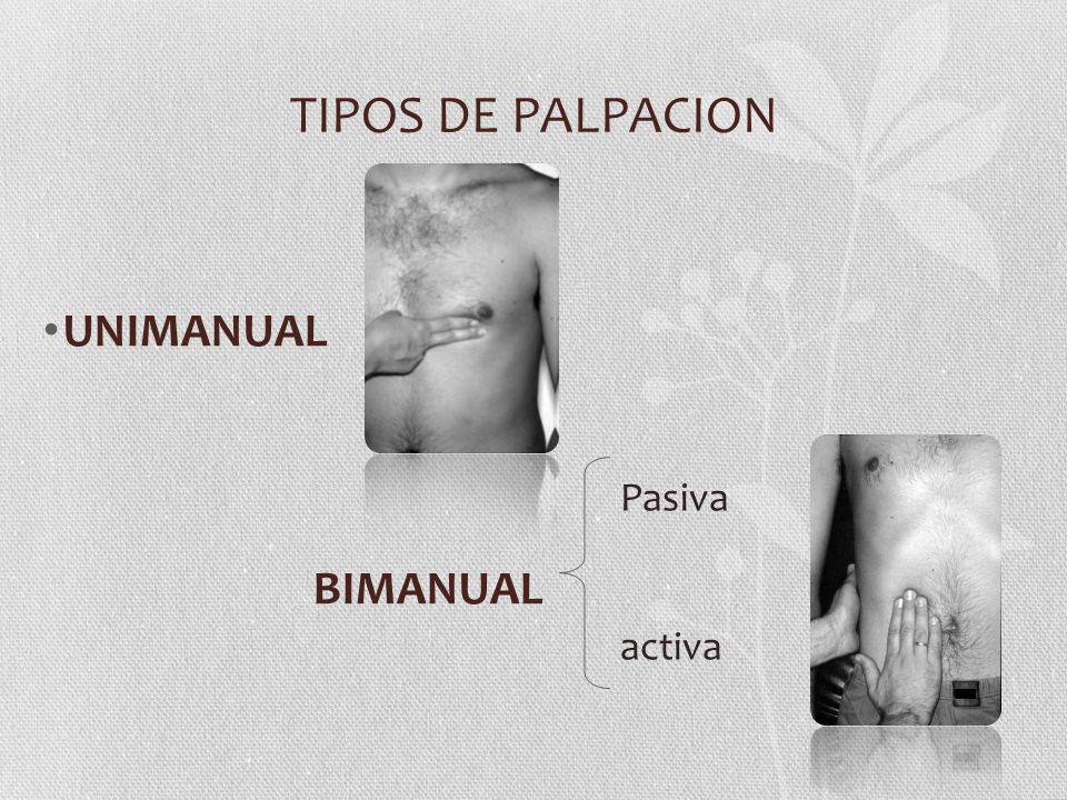 TIPOS DE PALPACION UNIMANUAL BIMANUAL Pasiva activa
