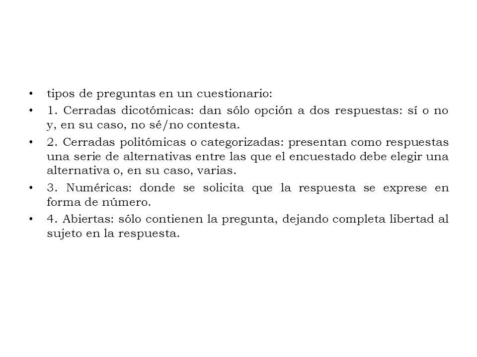 tipos de preguntas en un cuestionario: