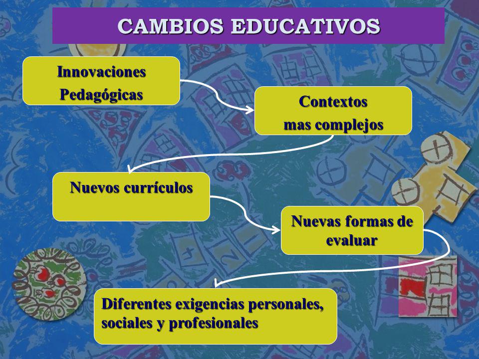 CAMBIOS EDUCATIVOS Innovaciones Pedagógicas Contextos mas complejos