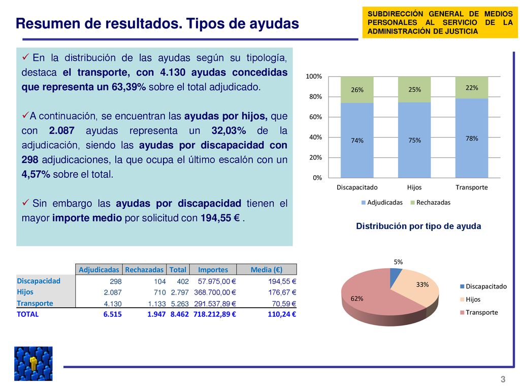 Resumen de resultados. Tipos de ayudas