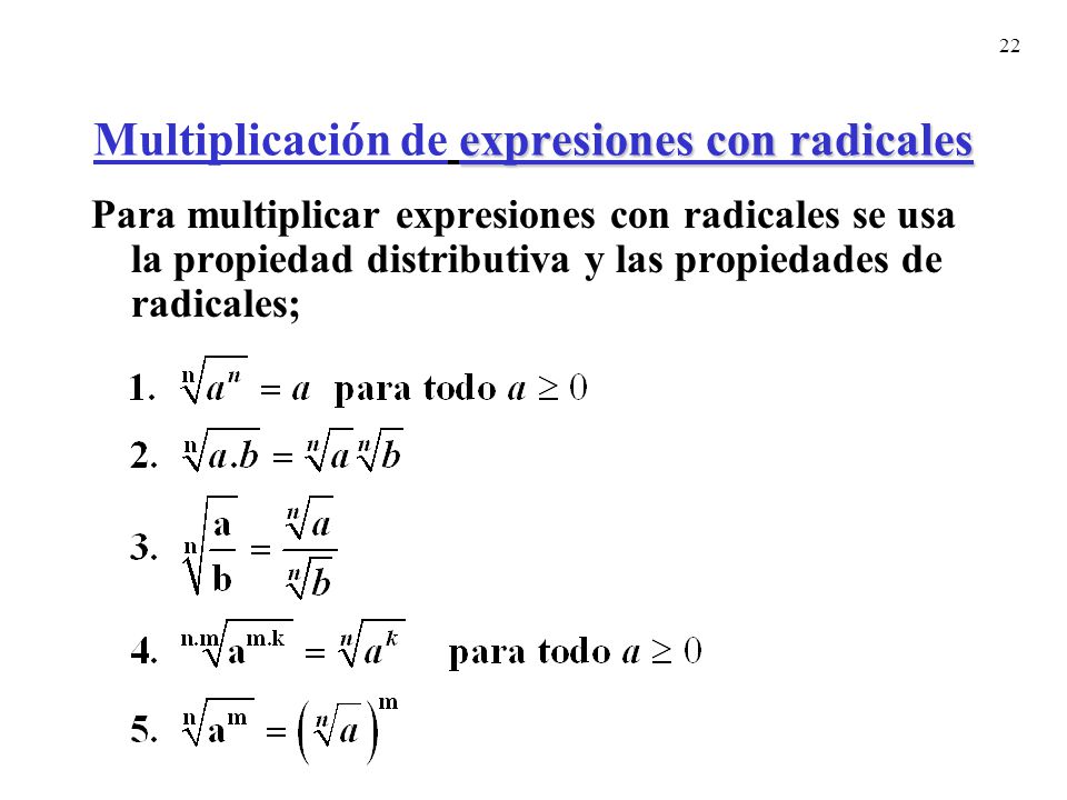 Multiplicación de expresiones con radicales