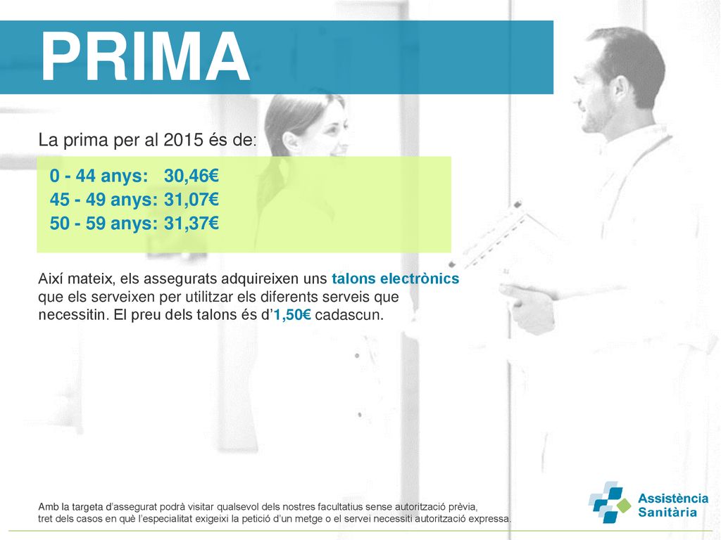 PRIMA PRIMA La prima per al 2015 és de: anys: 30,46€