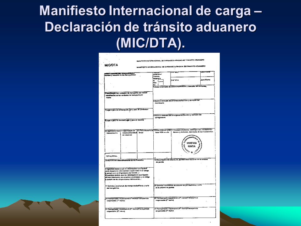 Manifiesto Internacional de carga – Declaración de tránsito aduanero (MIC/DTA).