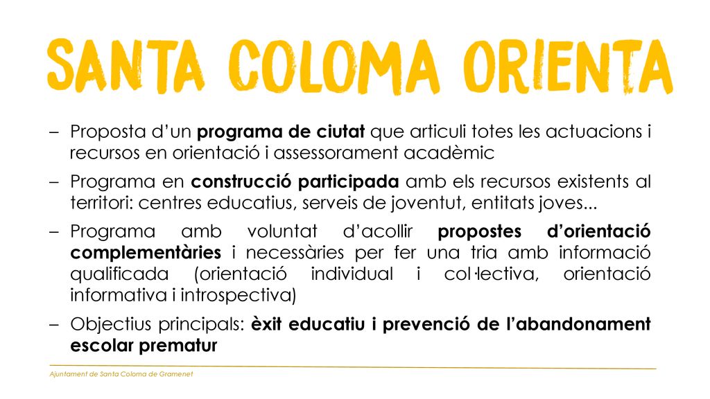 Proposta d’un programa de ciutat que articuli totes les actuacions i recursos en orientació i assessorament acadèmic