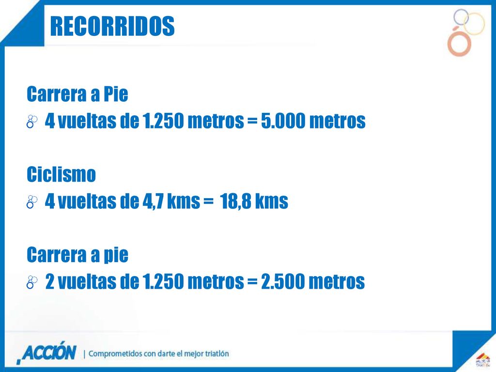 Recorridos Carrera a Pie 4 vueltas de metros = metros