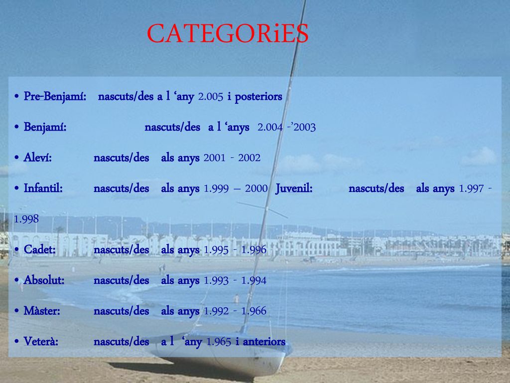 CATEGORiES Pre-Benjamí: nascuts/des a l ‘any i posteriors