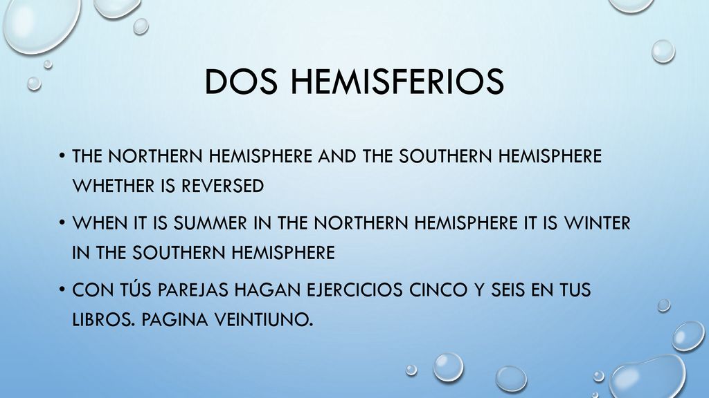 Dos Hemisferios The northern Hemisphere and the southern hemisphere whether is reversed.