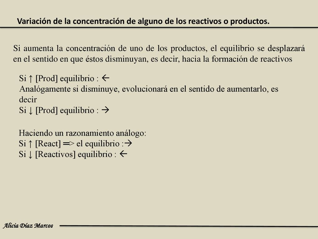 Variación de la concentración de alguno de los reactivos o productos.