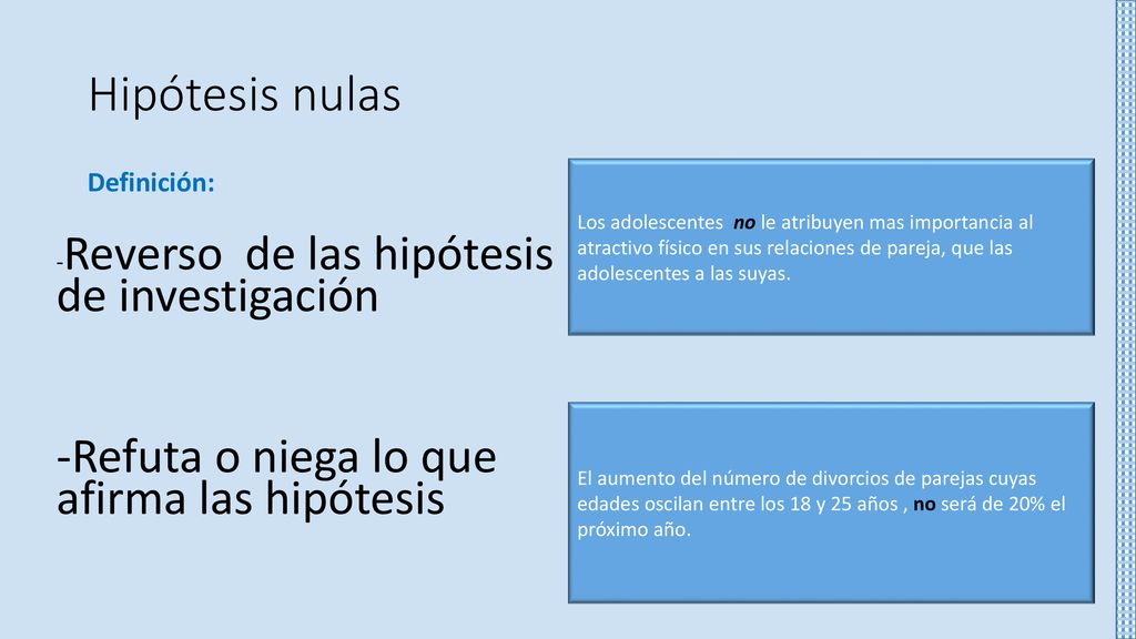 Hipótesis nulas -Refuta o niega lo que afirma las hipótesis
