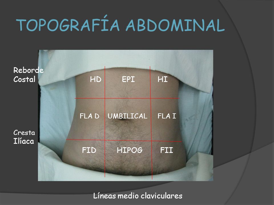TOPOGRAFÍA ABDOMINAL Reborde Costal HD EPI HI FLA D UMBILICAL FLA I