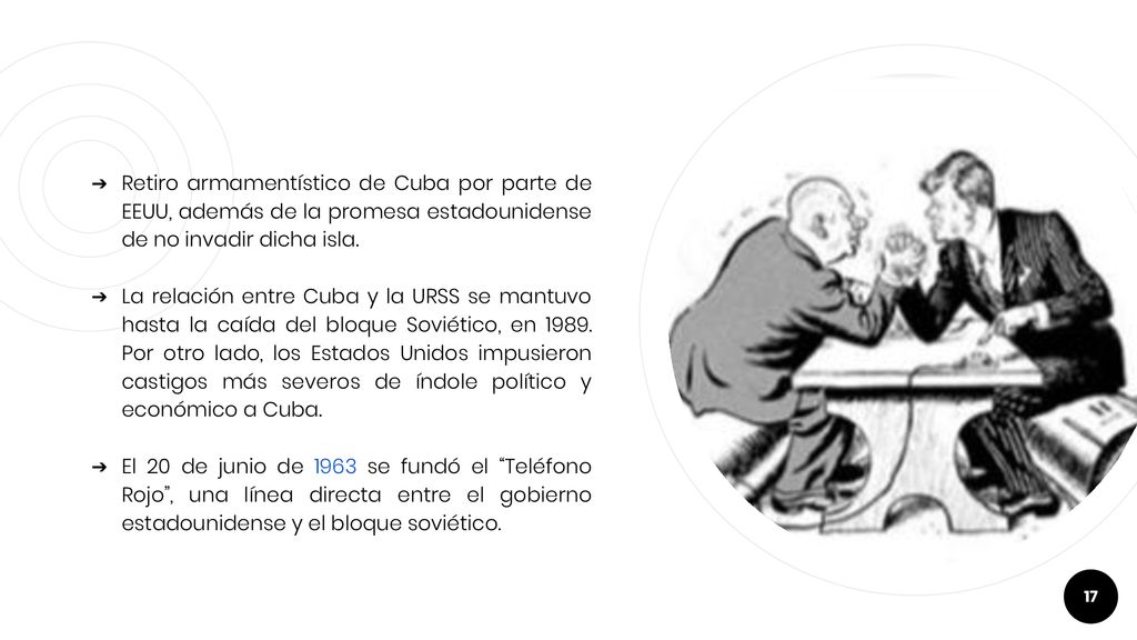 Retiro armamentístico de Cuba por parte de EEUU, además de la promesa estadounidense de no invadir dicha isla.