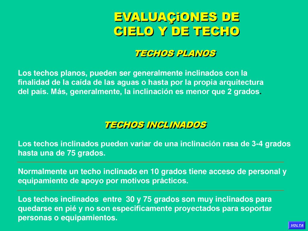 EVALUAÇiONES DE CIELO Y DE TECHO TECHOS PLANOS TECHOS INCLINADOS