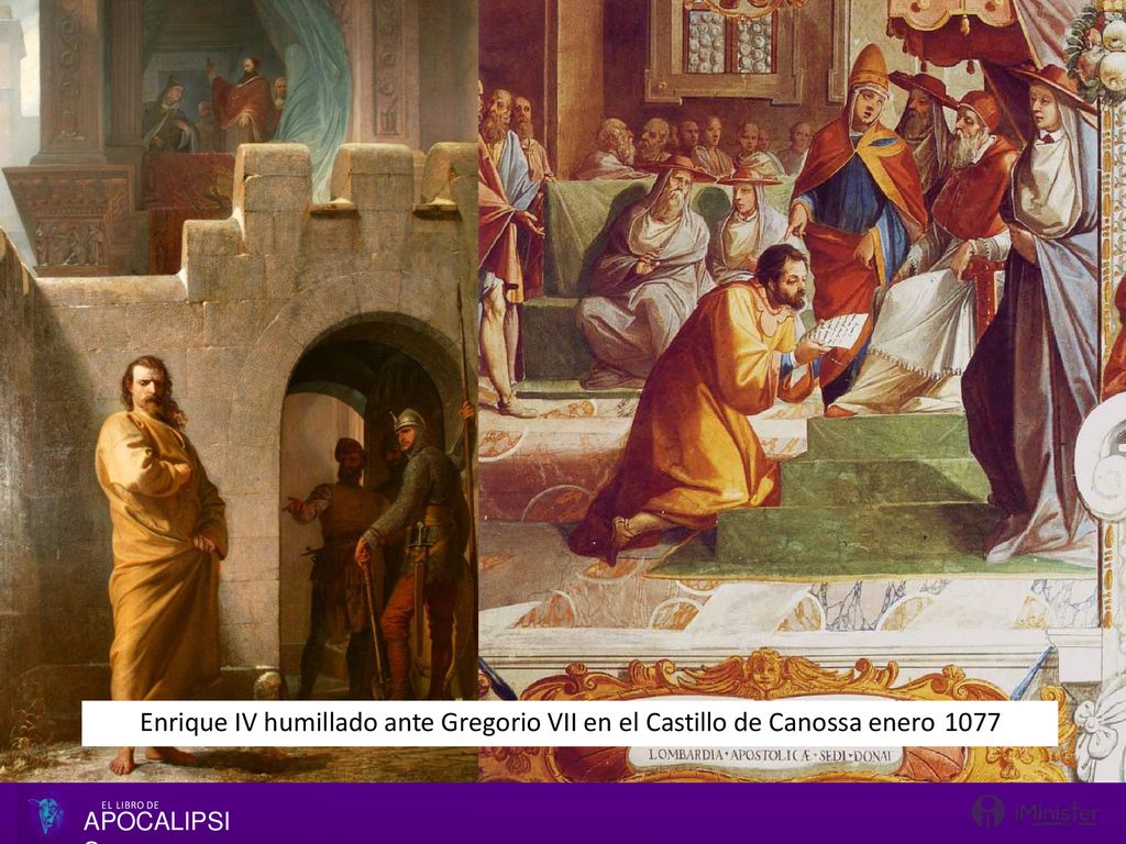 Enrique IV humillado ante Gregorio VII en el Castillo de Canossa enero 1077