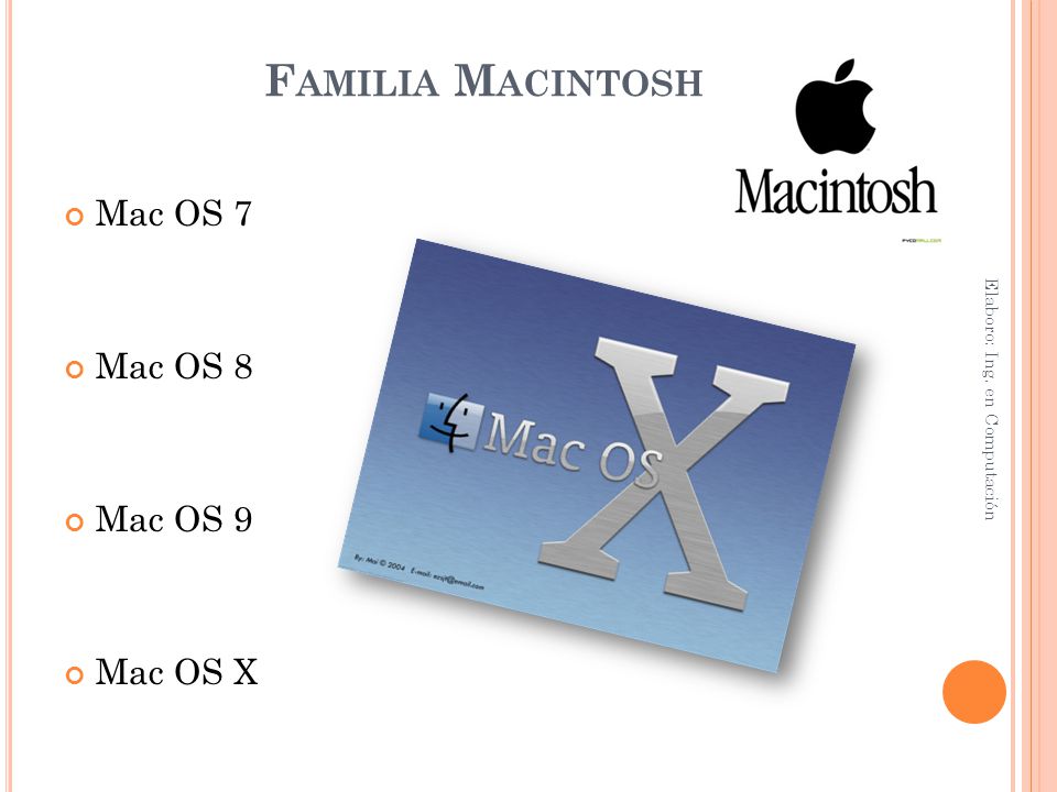 Familia Macintosh Mac OS 7 Mac OS 8 Mac OS 9 Mac OS X