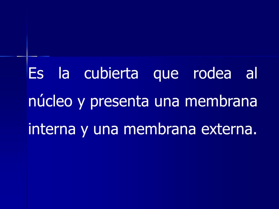 Es la cubierta que rodea al núcleo y presenta una membrana interna y una membrana externa.