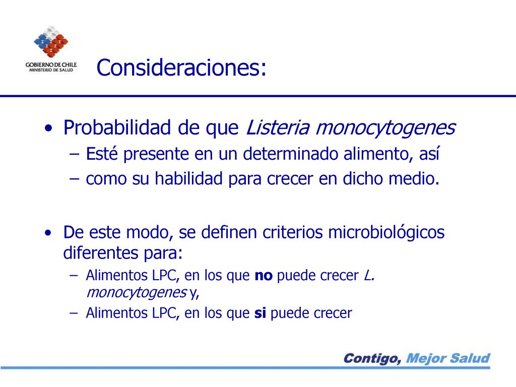 Consideraciones: Probabilidad de que Listeria monocytogenes