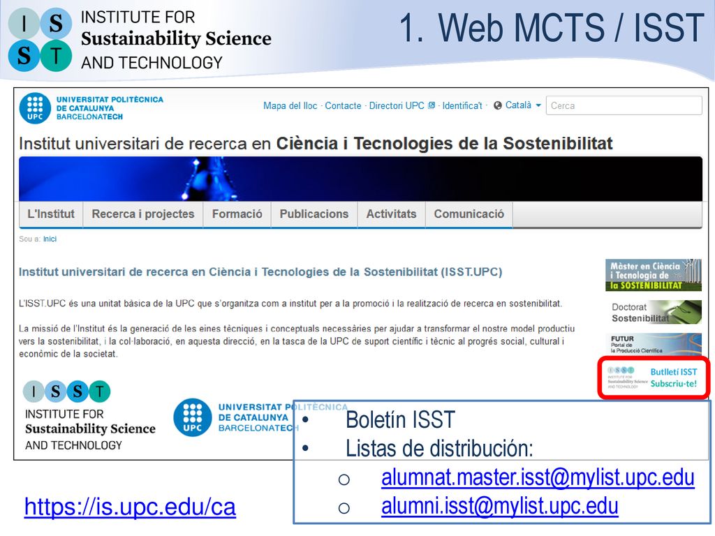 Web MCTS / ISST Boletín ISST Listas de distribución: