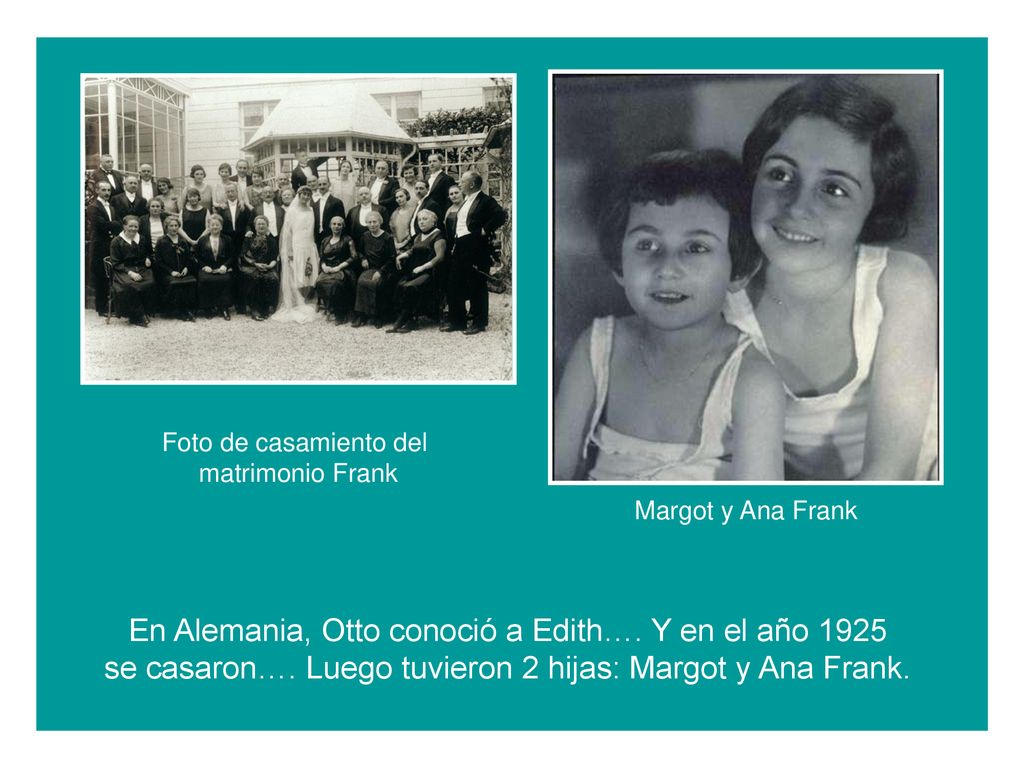 Foto de casamiento del matrimonio Frank. Margot y Ana Frank.