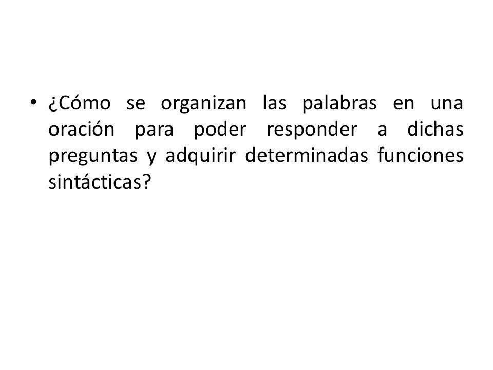 ¿Cómo se organizan las palabras en una oración para poder responder a dichas preguntas y adquirir determinadas funciones sintácticas