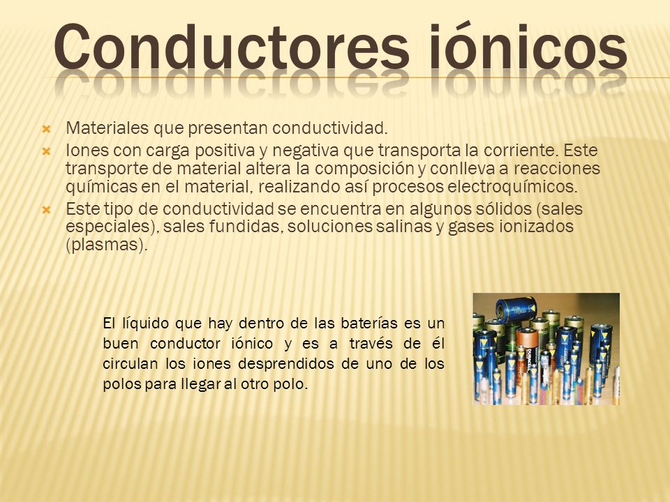 Conductores iónicos Materiales que presentan conductividad.