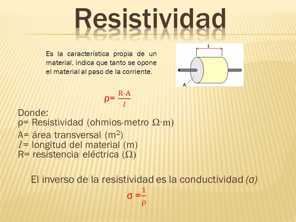 Resistividad El inverso de la resistividad es la conductividad (σ)