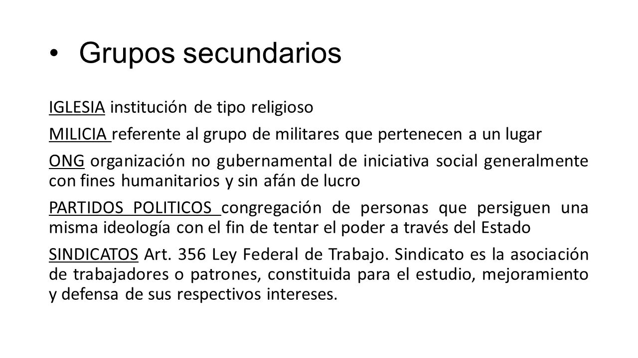 Grupos secundarios IGLESIA institución de tipo religioso