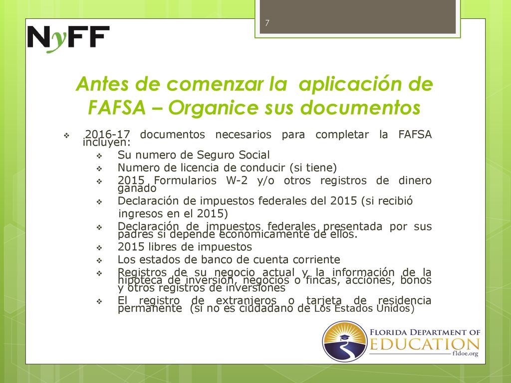 Antes de comenzar la aplicación de FAFSA – Organice sus documentos