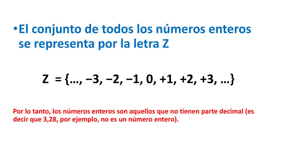 El conjunto de todos los números enteros se representa por la letra Z