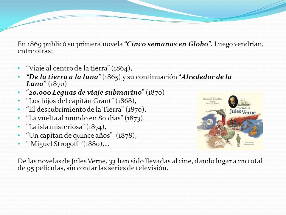 En 1869 publicó su primera novela Cinco semanas en Globo