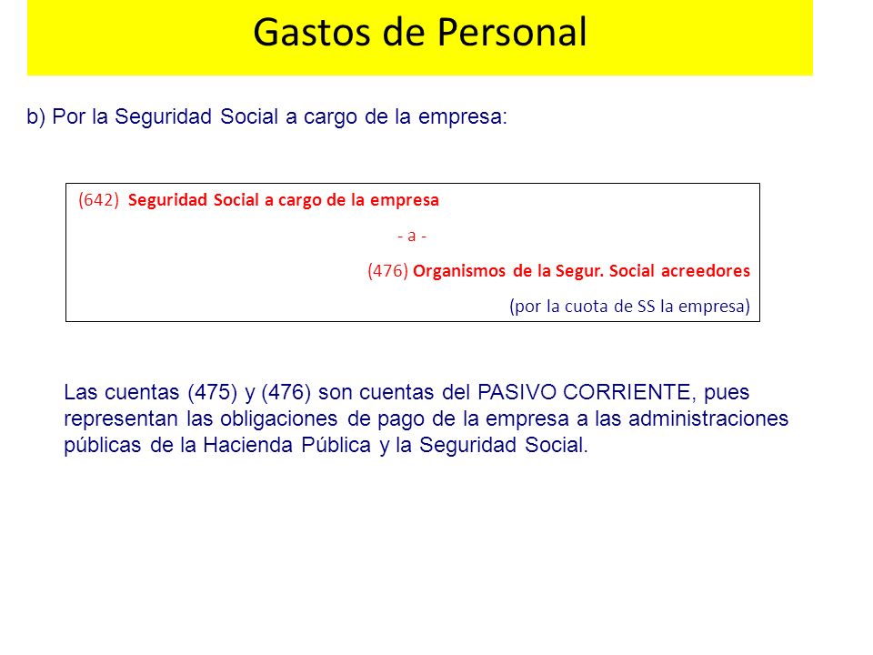Gastos de Personal b) Por la Seguridad Social a cargo de la empresa: