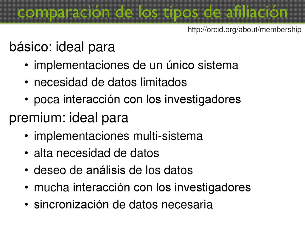 comparación de los tipos de afiliación