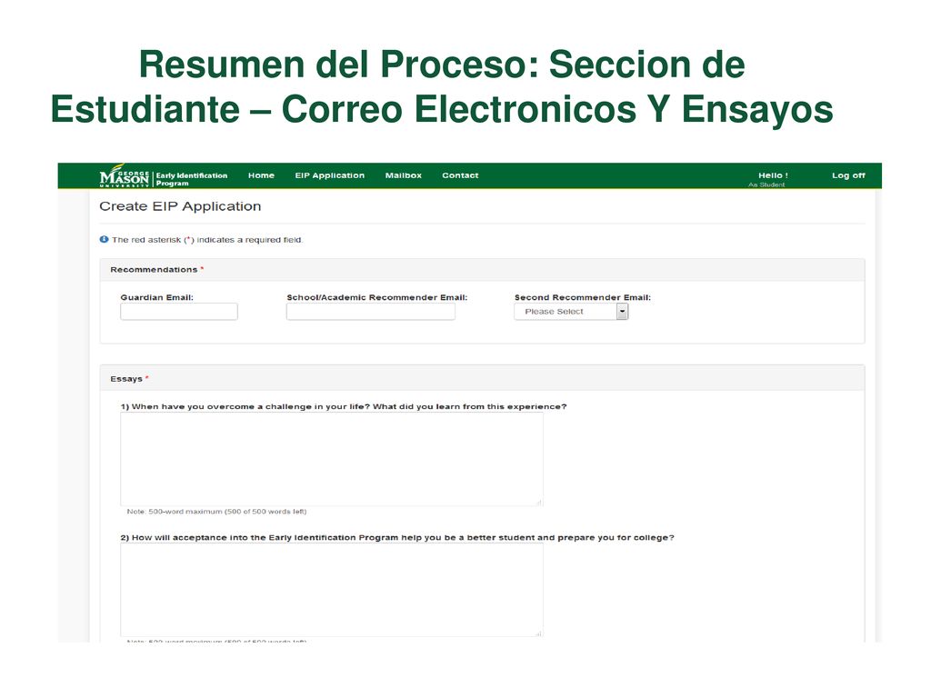 Resumen del Proceso: Seccion de Estudiante – Correo Electronicos Y Ensayos